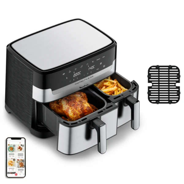Moulinex EZ905D20 Dual Easy Fry & Grill: Freidora de Aire y Grill de 8,3L en Acero Inoxidable