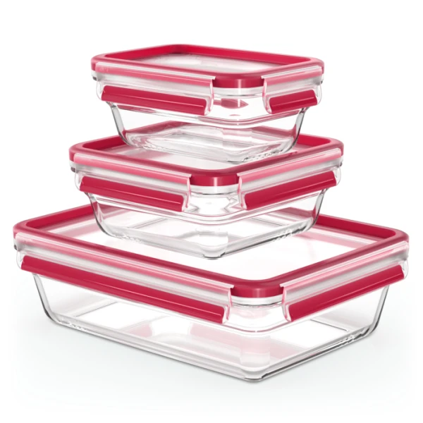 Tefal N1050910 Masterseal Cristal: Set de 3 Recipientes Herméticos de Vidrio, Perfectos para Conservar Alimentos