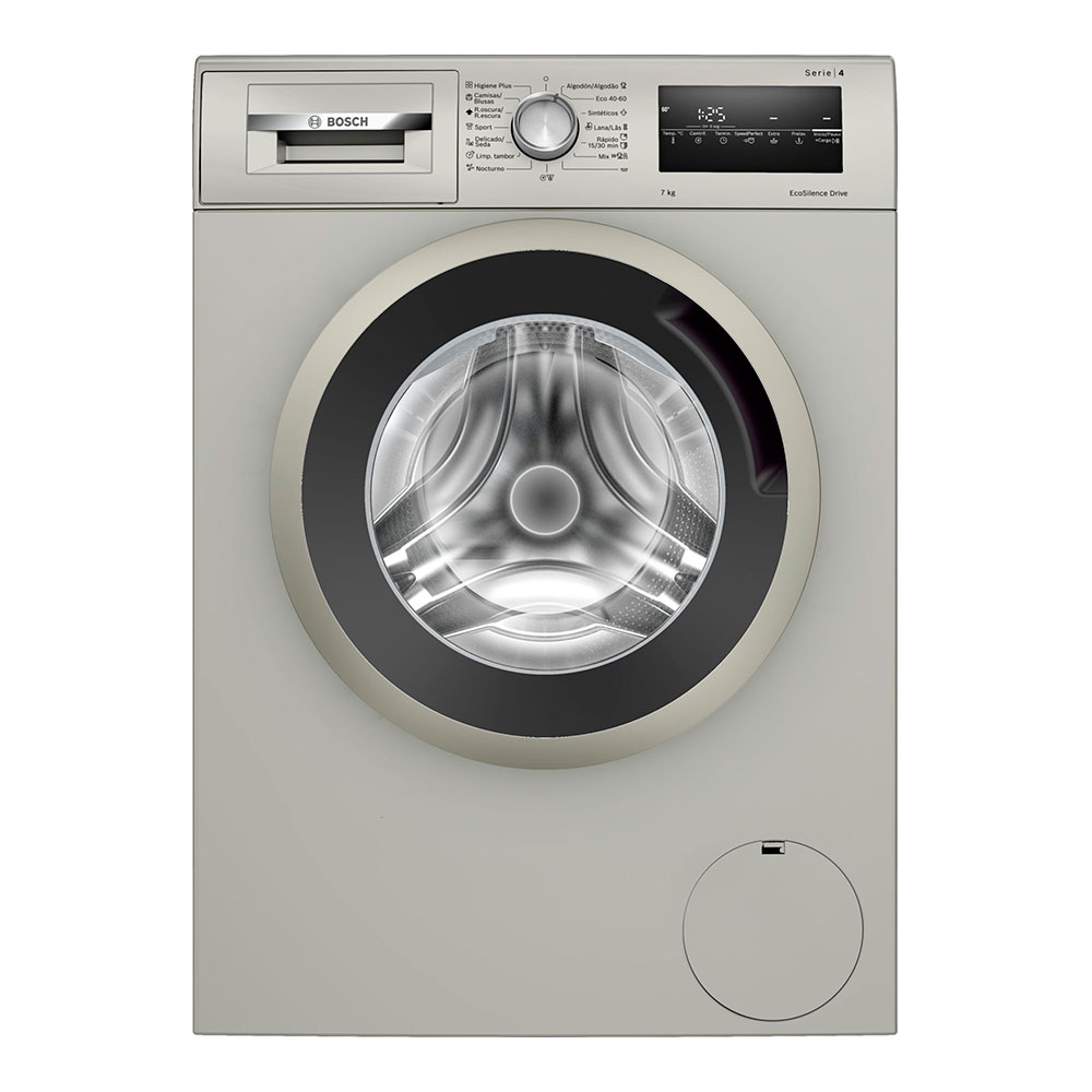 Lavadora BOSCH WAN2427YES Serie 4, Clase B, Acero Mate Antihuellas, 7 kg, 1200 r.p.m., Carga Frontal