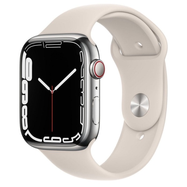 Apple Watch Series 7 GPS + Cellular 45mm Caja Acero Inoxidable Plata con Correa Deportiva Beige