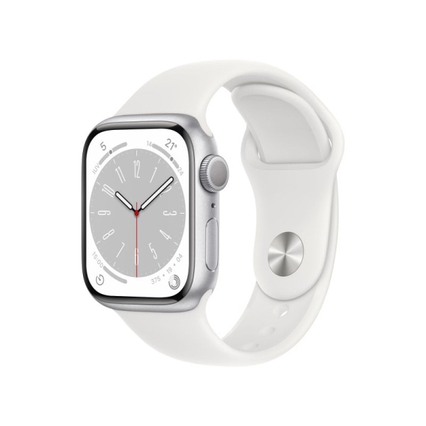 Apple Watch Series 8 GPS 41mm Caja de Aluminio Plata con Correa Deportiva Blanca