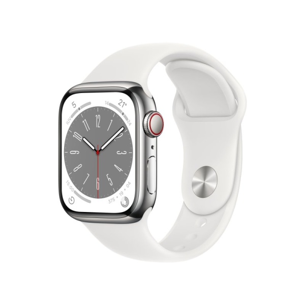 Apple Watch Series 8 GPS + Cellular 41mm Caja de Acero Inoxidable Plata con Correa Deportiva Blanca