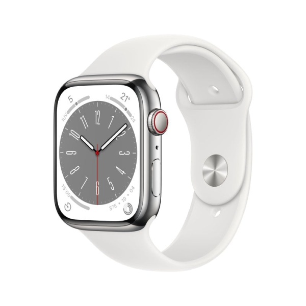 Apple Watch Series 8 GPS + Cellular 45mm Caja de Acero Inoxidable Plata con Correa Deportiva Blanca