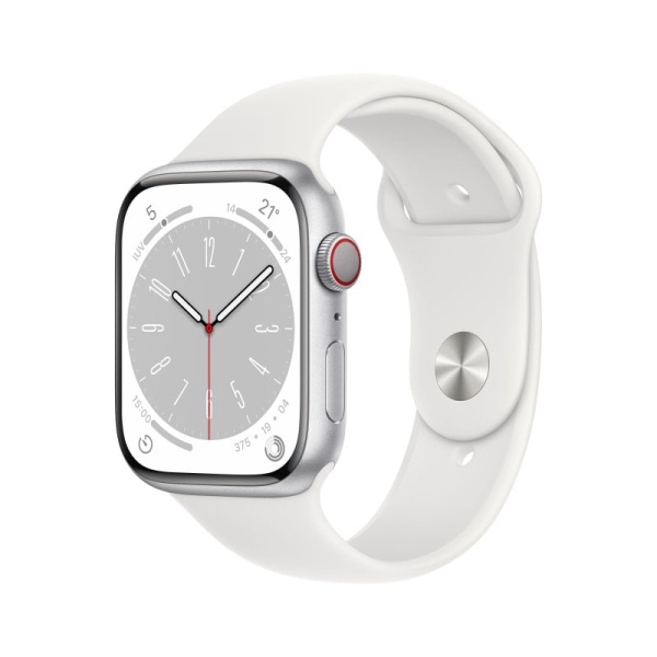 Apple Watch Series 8 GPS + Cellular 45mm Caja de Aluminio Plata con Correa Deportiva Blanca