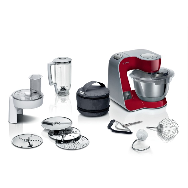 Bosch Serie 4 Robot de cocina con báscula MUM 5 1000 W Rojo, Plateado MUM5X720