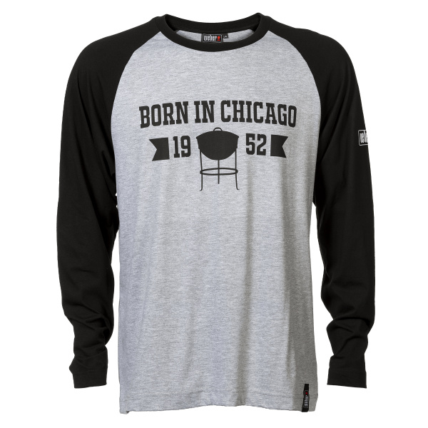 Camiseta de manga larga unisex con leyenda “Born in Chicago”