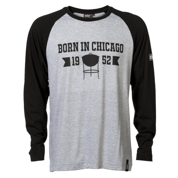 Camiseta de manga larga unisex con leyenda “Born in Chicago”