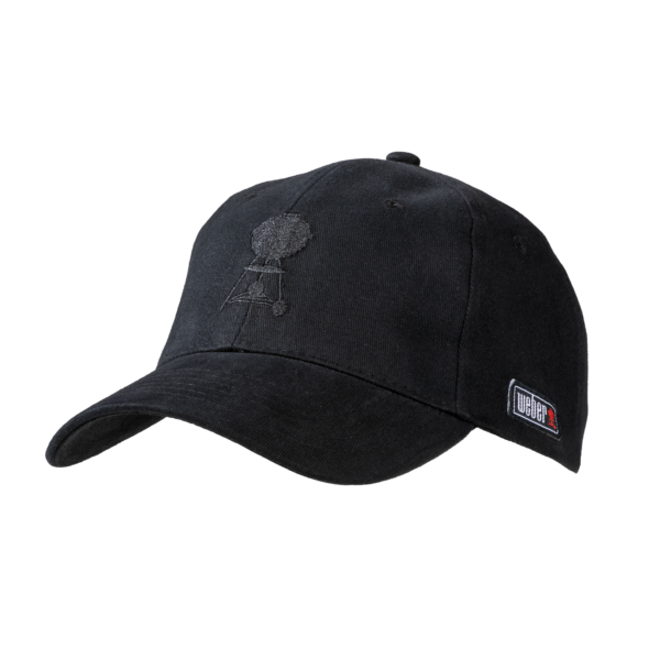 Gorra Weber con barbacoa Kettle negra y logotipo en lateral