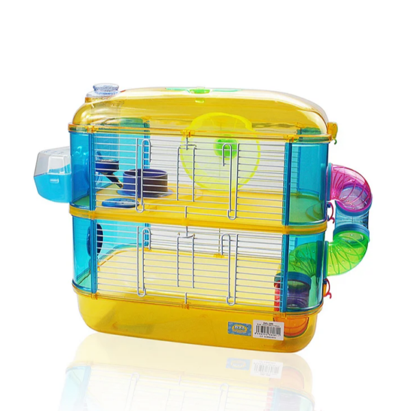 Jaula Hámsters de 2 Plantas Jaula para Jerbos Roedores con Bebedero Comedero Rueda Tubos 40x26x40cm