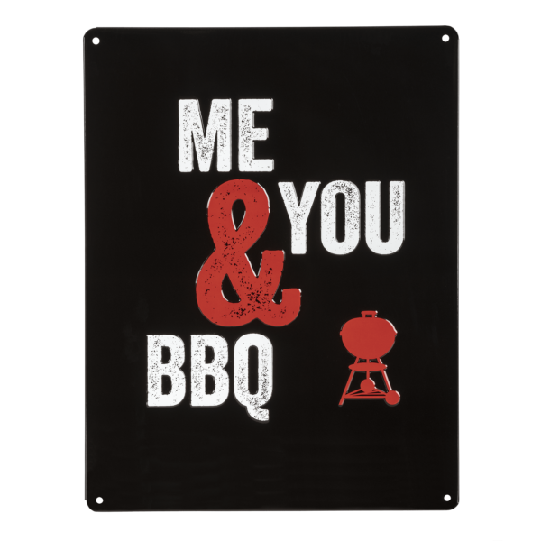 Letrero de metal con relieve Weber “Me & You & BBQ”