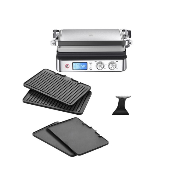 Braun MultiGrill 9CG 9043 en Negro y Acero Inox, combinando elegancia y funcionalidad para cocinar.