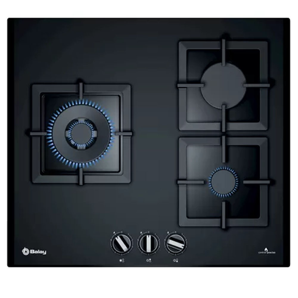 Placa Gas - Balay 3ETG663HB, 3 Zonas, 60 cm, Negro, Sin Marco
