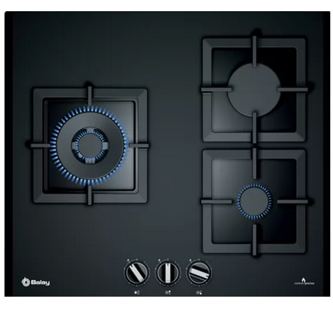 Placa Gas - Balay 3ETG663HN, 3 Zonas, 60 cm, Negro, Sin Marco