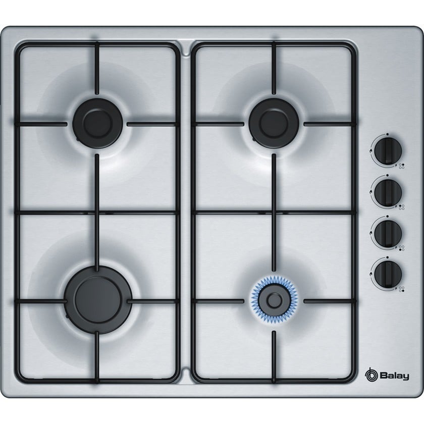Placa Gas - Balay 3ETX464MB, 4 Zonas, 60 cm, Acero Inoxidable, Sin Marco