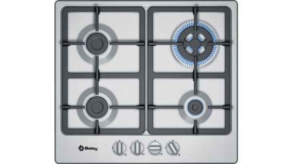 Placa Gas - Balay 3ETX565HB, 4 Zonas, 60 cm, Acero Inoxidable, Sin Marco