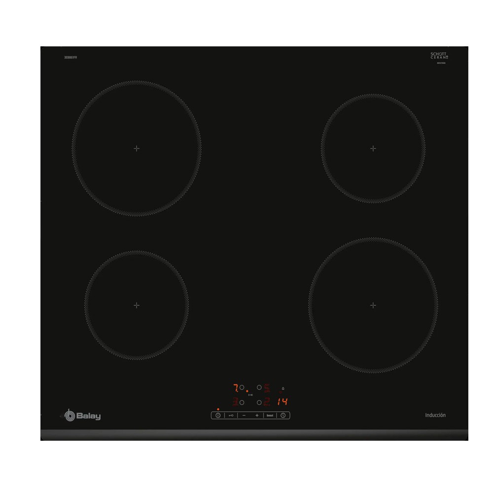 Placa Inducción - Balay 3EB861FR, 4 zonas de cocción, Función Sprint, Negro
