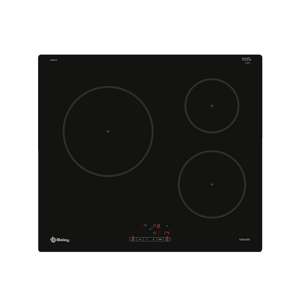 Placa Inducción - Balay 3EB864FR, 3 zonas de cocción, Función Sprint, Negro