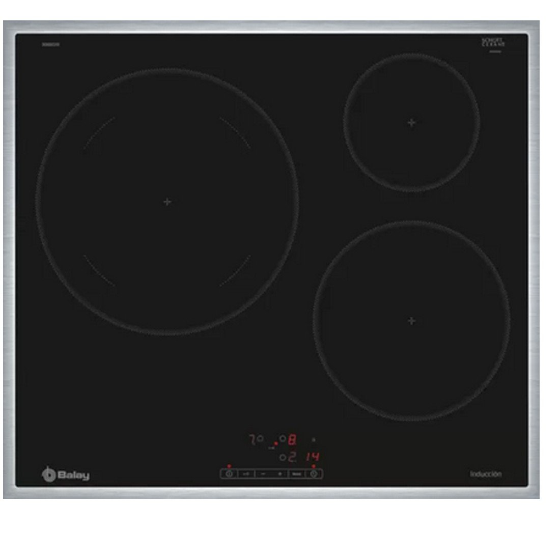 Placa Inducción - Balay 3EB865XR, 3 Zonas, 60 cm, Negro, Marco Inox