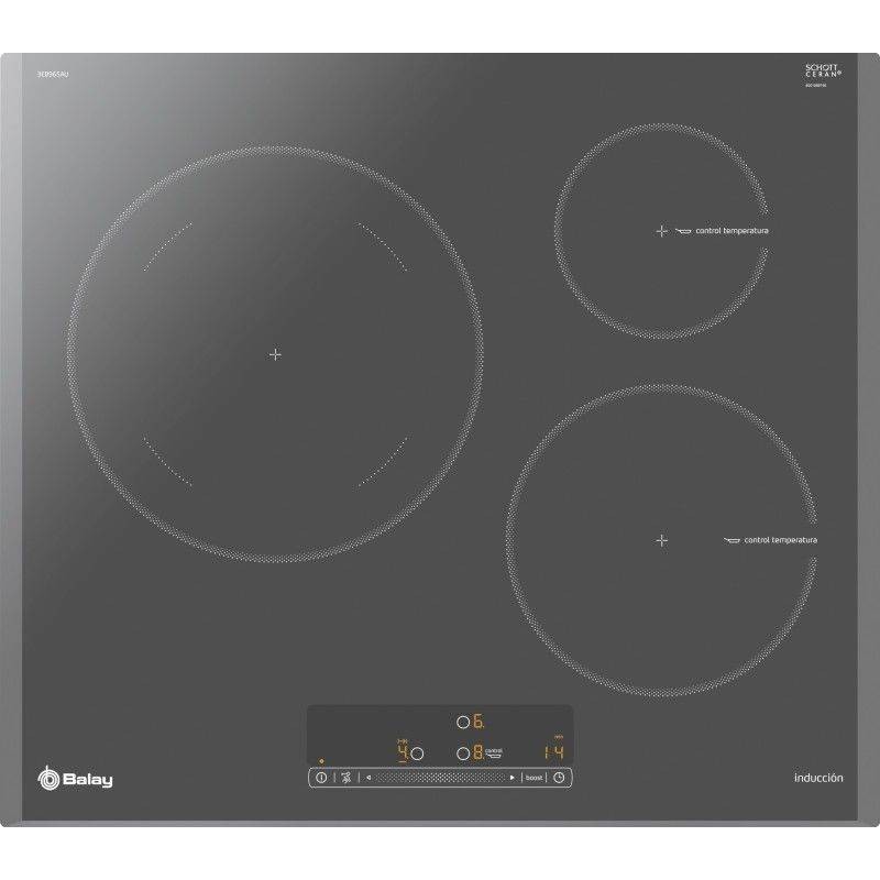 Placa Inducción - Balay 3EB965AU, 3 Zonas, 60 cm, Gris Antracita, Biselado