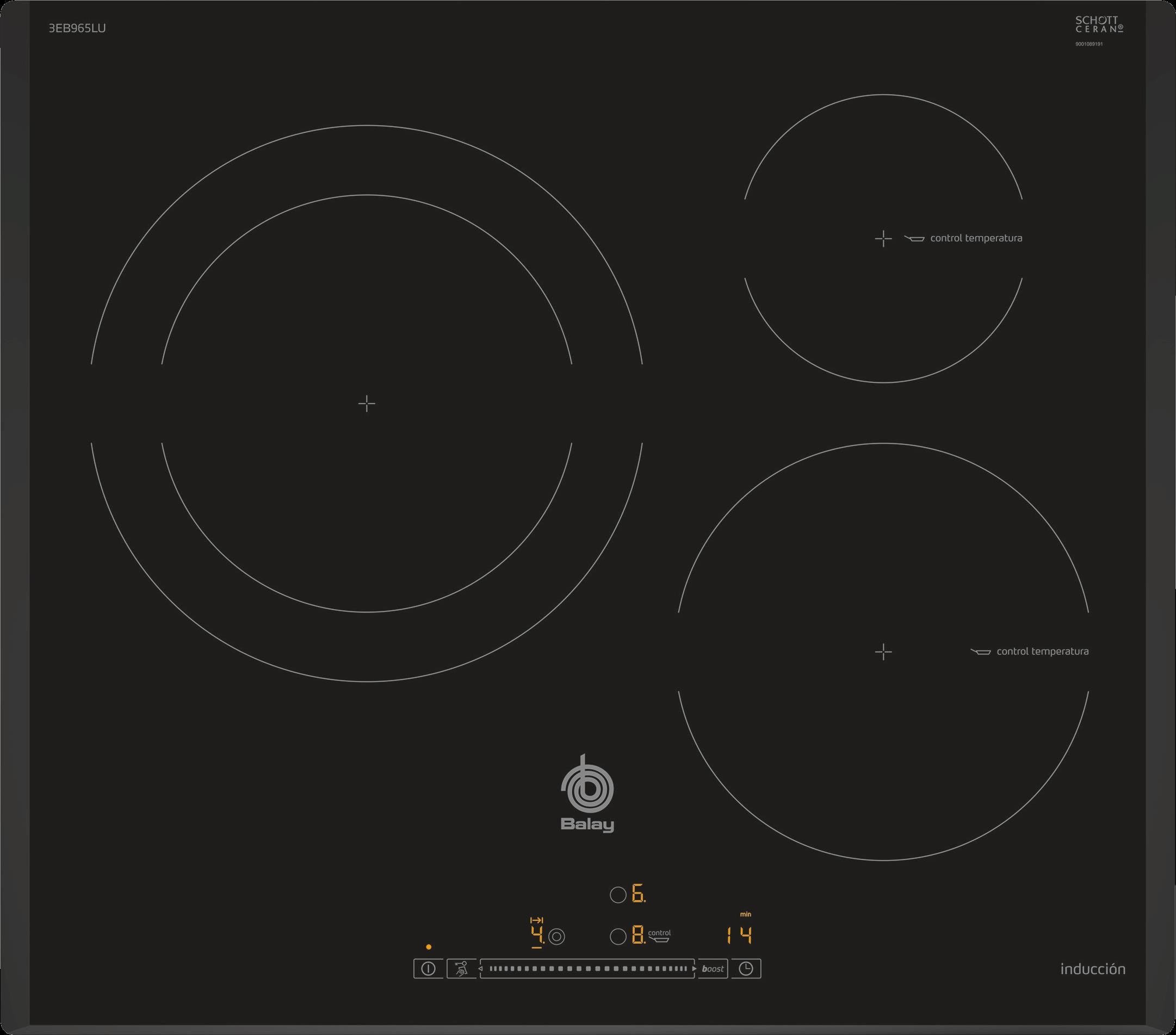 Placa Inducción - Balay 3EB965LU, 3 Zonas, 60 cm, Negro, Biselado