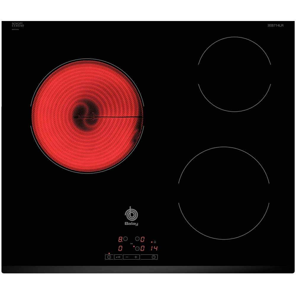 Placa Vitrocerámica - Balay 3EB714LR, 3 Zonas, 60 cm, Negro, Biselado