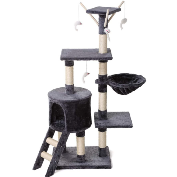 Árbol Rascador para Gatos Altura 140cm Torre de Juegos para Gatitos de 5 Niveles Juguete de Gatos de Sisal Natural con Nidos Caseta
