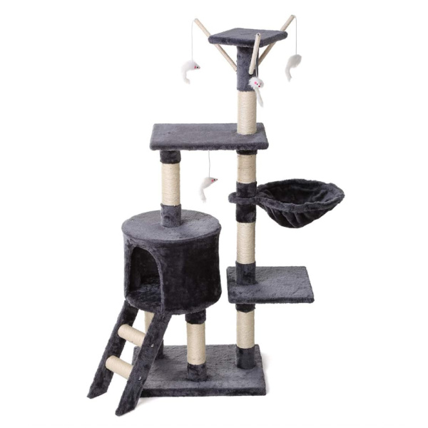 Árbol Rascador para Gatos Altura 140cm Torre de Juegos para Gatitos de 5 Niveles Juguete de Gatos de Sisal Natural con Nidos Caseta