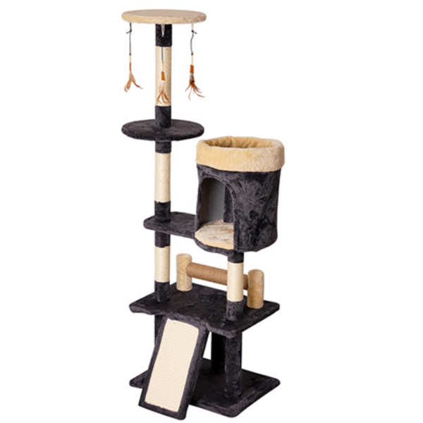 Árbol rascador para Gatos Torre Rascadora Altura de 5 Niveles con Plataformas Caseta Postes de Sisa Estable Seguro 48x35x143cm