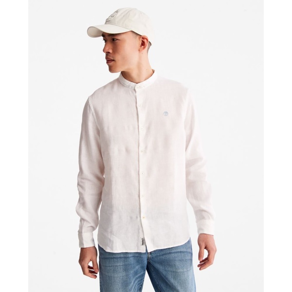 Timberland – Camisa De Lino De Hombre Corte Slim Lisa En Color Blanco