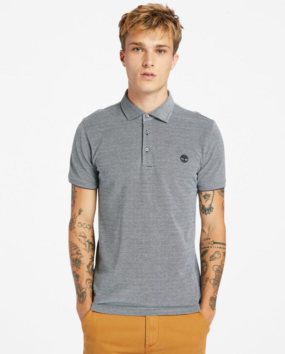Timberland - Polo De Piqué De Hombre En Color Gris De Manga Corta