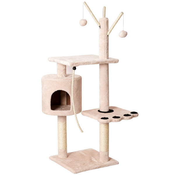 Torre de Juegos para Gatos Árboles Rascador para Gatitos Plataformas Caseta Escalada Felpa Jueguete de Bola Duradero 39x39x129cm