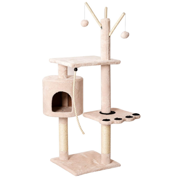 Torre de Juegos para Gatos Árboles Rascador para Gatitos Plataformas Caseta Escalada Felpa Jueguete de Bola Duradero 39x39x129cm