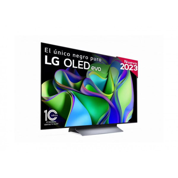 TV LG OLED evo 4K de 48 pulgadas C3 mostrando imágenes vibrantes y detalladas en pantalla.